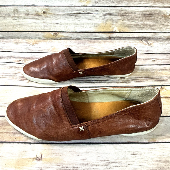 Frye Womens Cognac Brown Leather Melanie Slip On Flat Sneakers 8 M - Picture 4 of 9